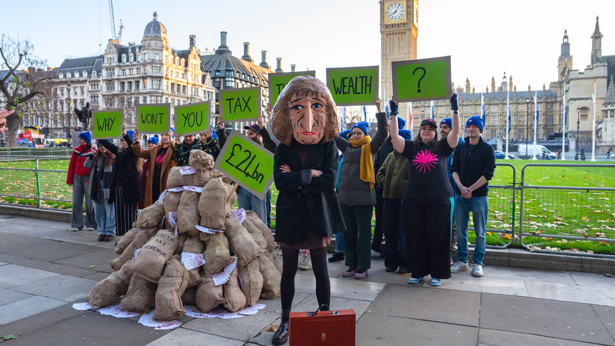 Demonstrators outside the Houses of Parliament
