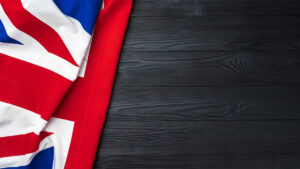 Flag of United Kingdom on wooden background