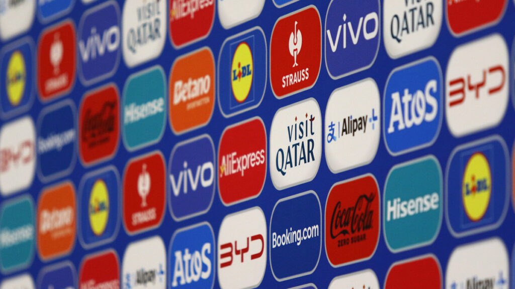 Sponsors billboard background seen in Press Conference Room of Olympiastadion Berlin