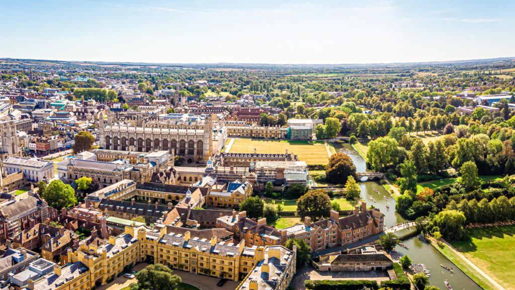 Aerial view of river Cam in Cambridge