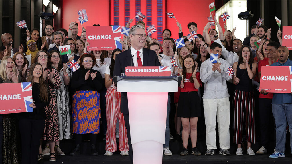 Labour Leader Keir Starmer celebrates winning the 2024 General Election