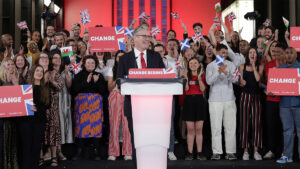 Labour Leader Keir Starmer celebrates winning the 2024 General Election