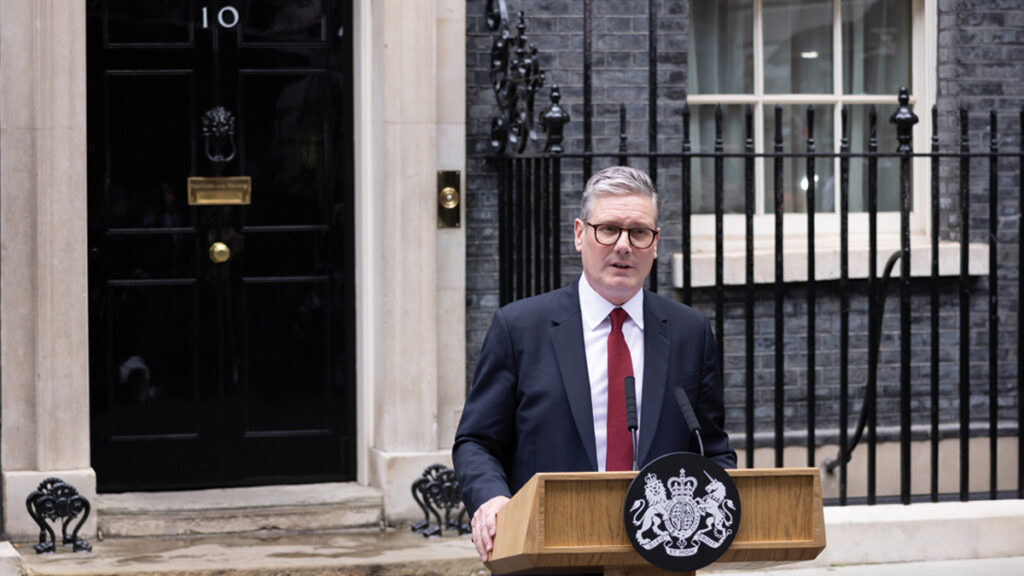 Labour leader and incoming Prime Minister Sir Keir Starmer speaks to the media as he enters 10 Downing Street