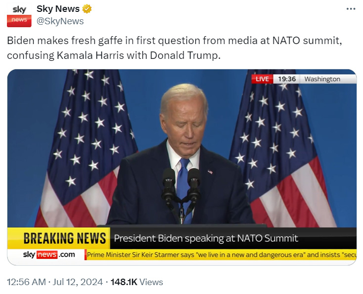 Sky News tweet Biden Harris 11.07.2024