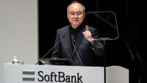 Softbank Group CEO Masayoshi Son speaks during the annual general shareholders' meeting in Tokyo