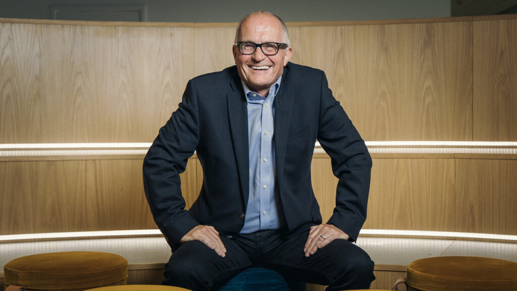 Steve Hare, CEO of Sage sitting with his hands on his legs