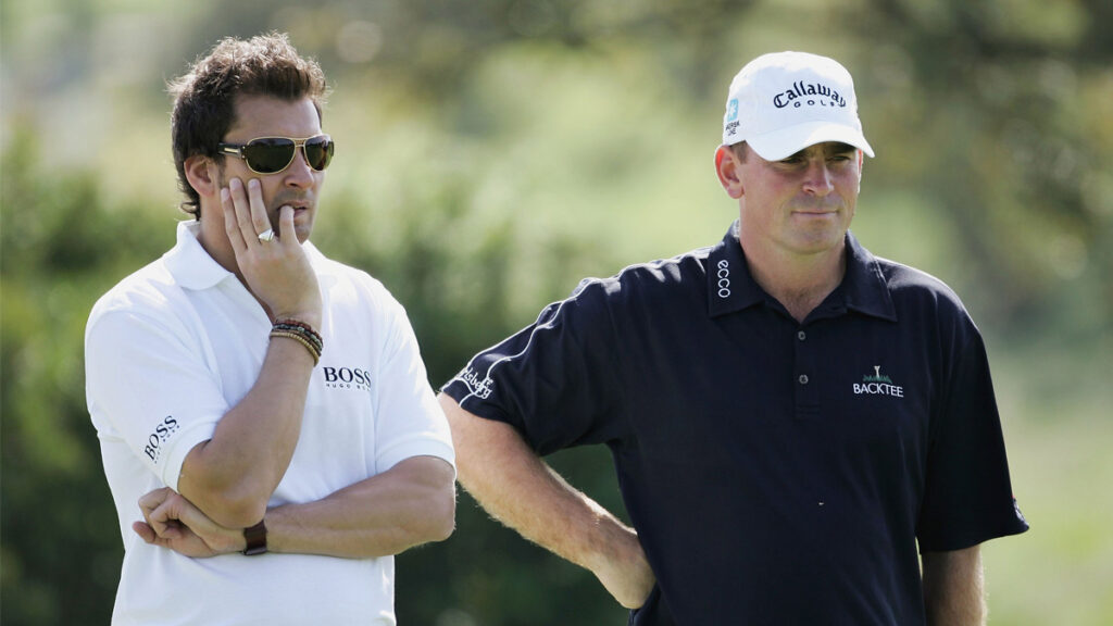 Thomas Bjorn with sports psychologist Jamil Qureshi during the Andalucia Open de Espana Valle Romano