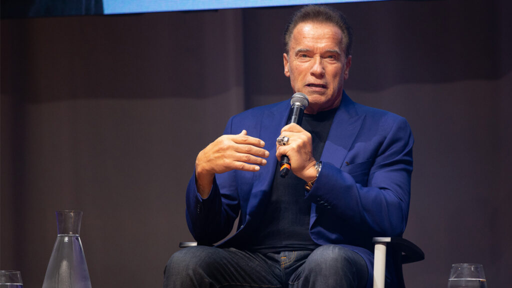 Arnold Schwarzenegger at a press conference at the IX Arnold Classic Europe