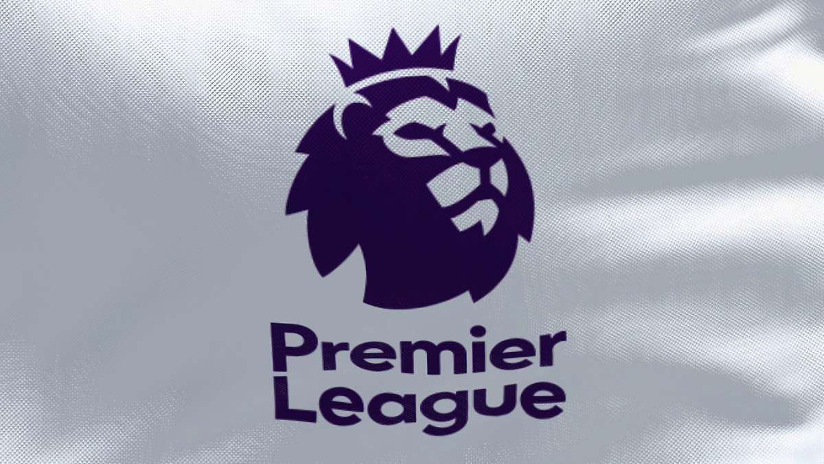 Close-up of the Premier League flag waving in the wind