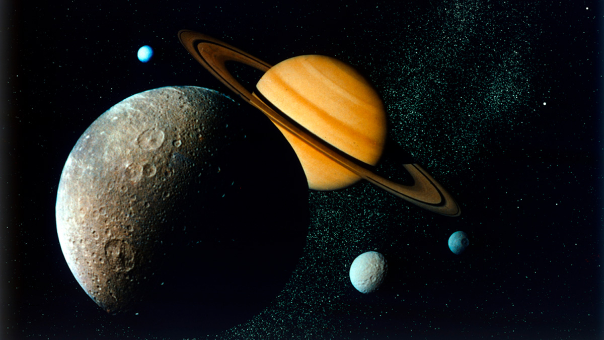 Saturnian System from Voyager 1, c1980s. The Voyager 1 space probe was launched by NASA on 5 September 1977, 16 days after its twin, Voyager 2. The purpose of the Voyager programme was to study the outer Solar System.