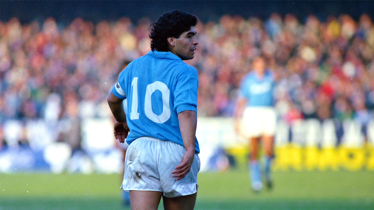 Diego Maradona of Napoli is seen during the Serie A match between Napoli and AC Milan