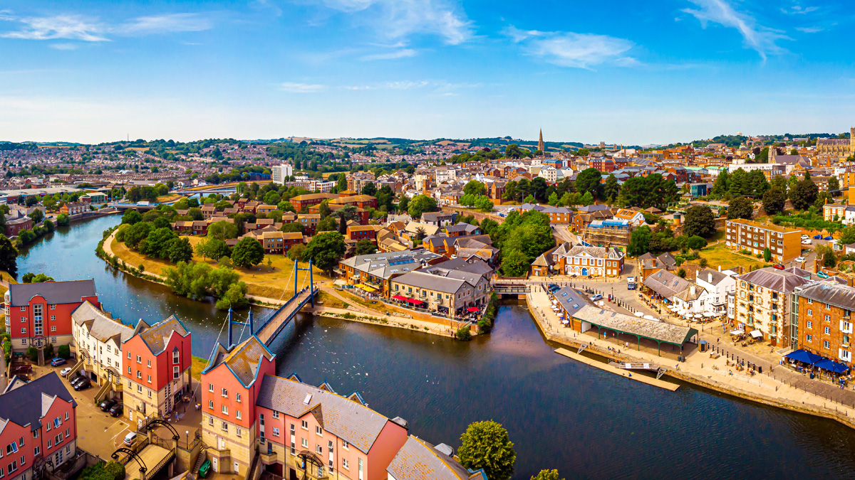 Aerial view of Exeter on a summer day