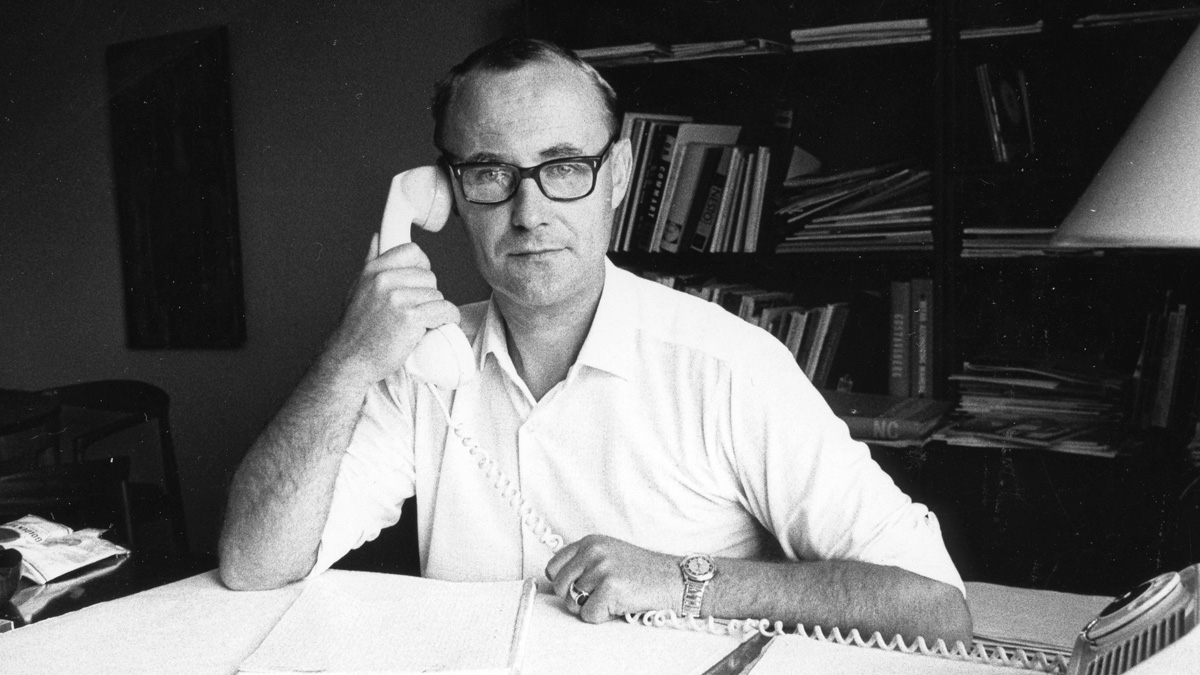 Ikea founder Ingvar Kamprad talking on the telephone