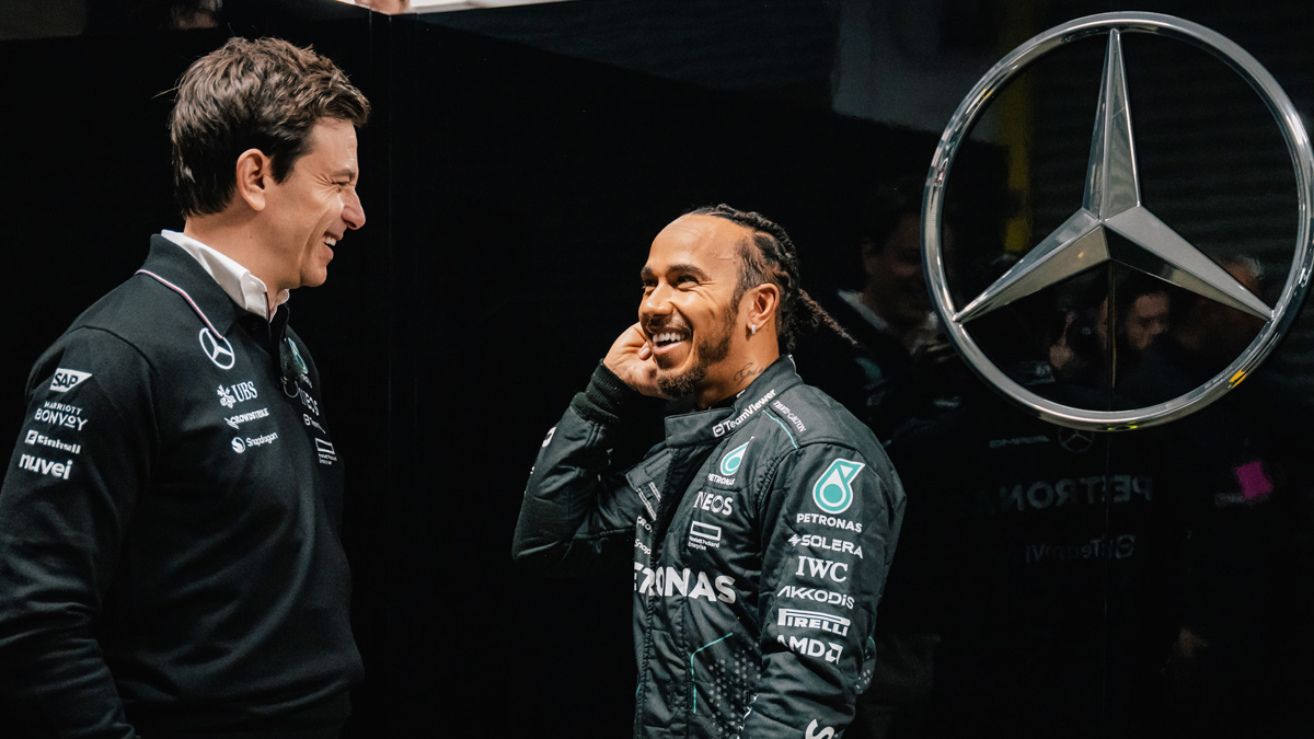 Toto Wolff, chief executive officer of Mercedes AMG Petronas F1 Team with Sir Lewis Hamilton