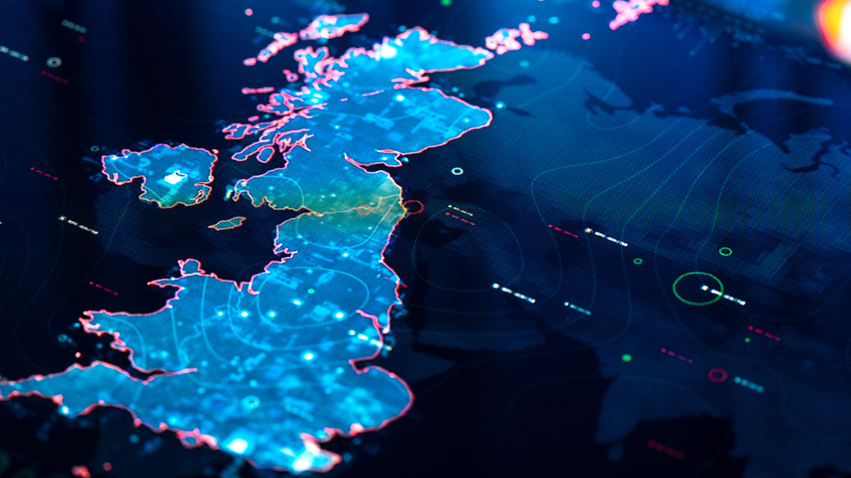 map of UK on a digital display